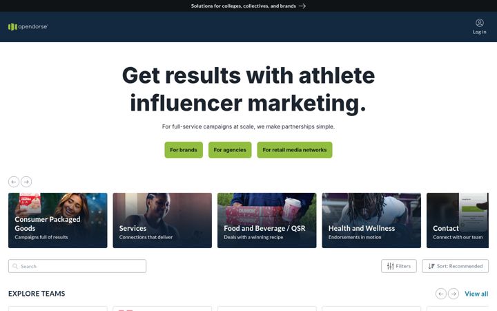 Екранна снимка на opendorse.com