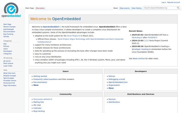 Screenshot of openembedded.org