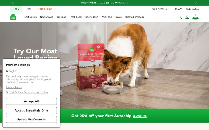 Ekrano kopija openfarmpet.com
