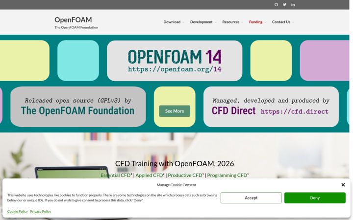 Screenshot of openfoam.org