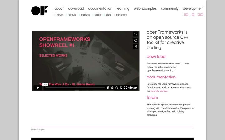 Screenshot of openframeworks.cc