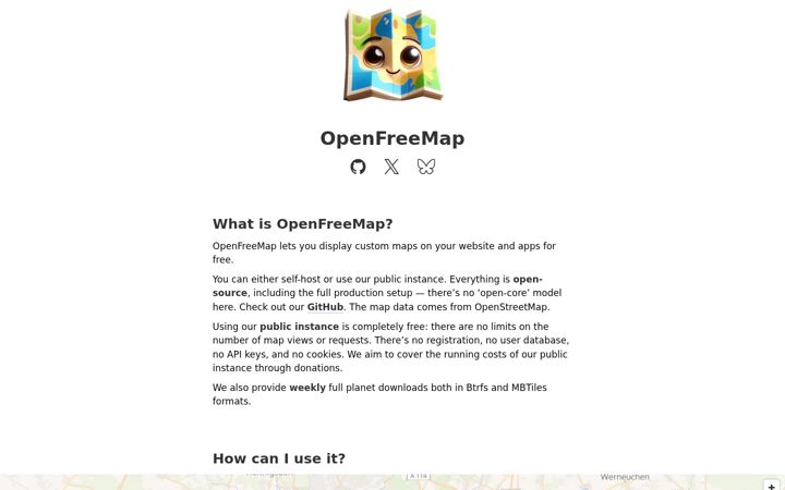 Skjámynd af openfreemap.org