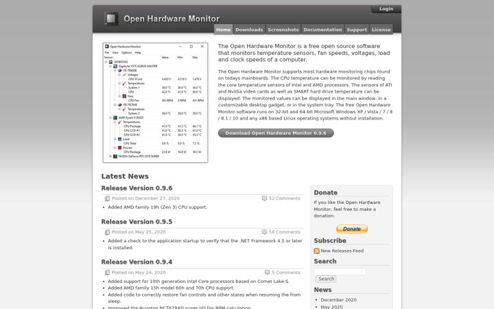 Screenshot of openhardwaremonitor.org