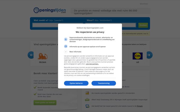 Screenshot of openingstijden.com