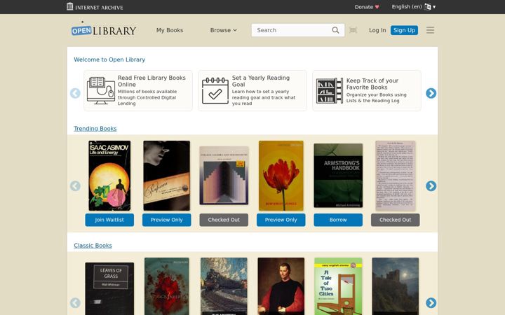 Skærmbillede af openlibrary.org
