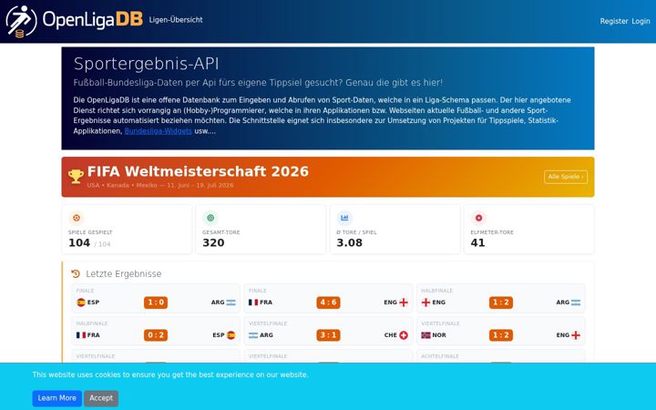 Screenshot of openligadb.de