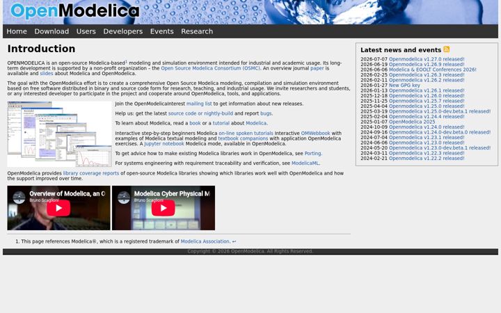 Ekraanipilt saidist openmodelica.org