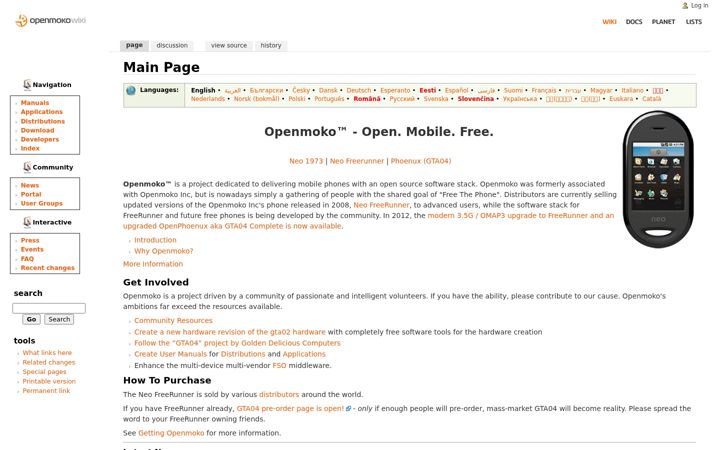 Screenshot of openmoko.org