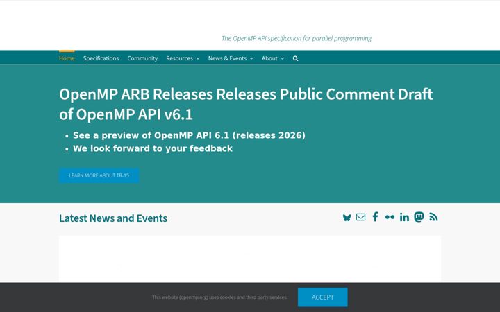 Screenshot of openmp.org
