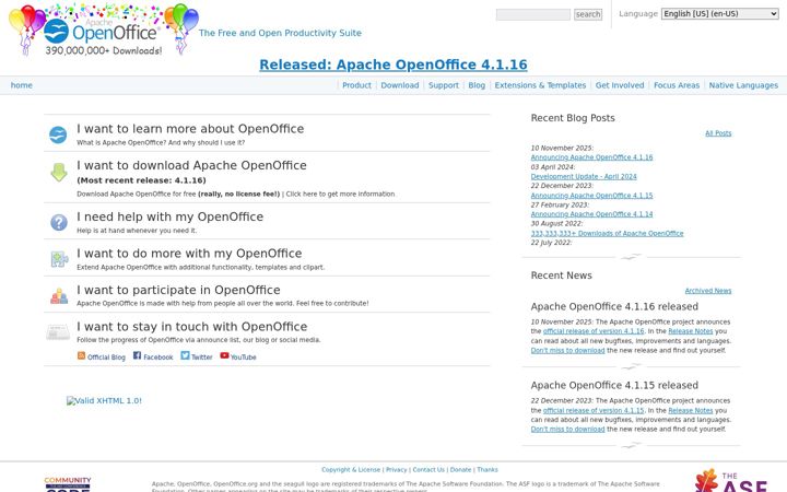 Snímek obrazovky openoffice.org