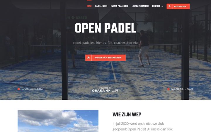 Snimka zaslona za openpadel.be