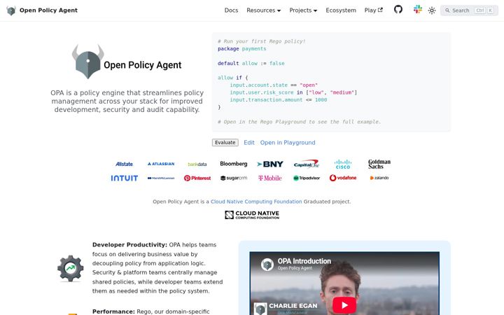 Screenshot of openpolicyagent.org
