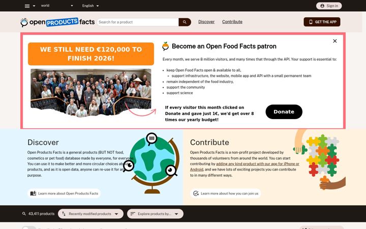 Screenshot of openproductsfacts.org