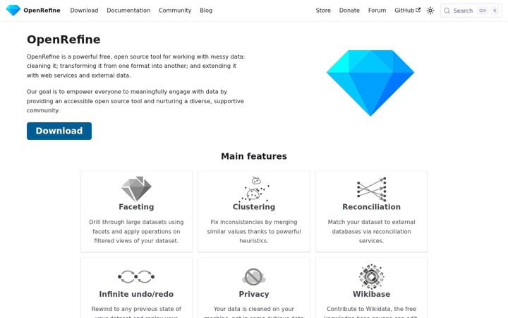 Screenshot of openrefine.org