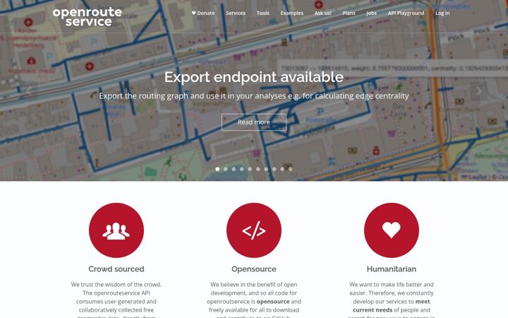 Screenshot of openrouteservice.org