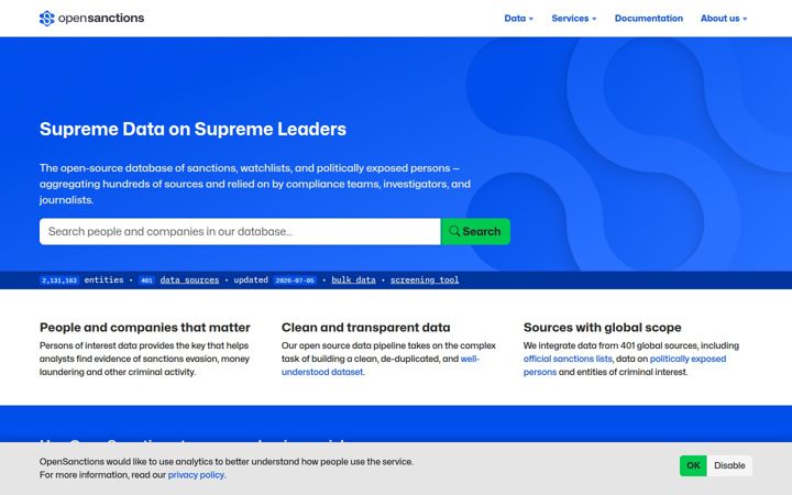 Screenshot of opensanctions.org