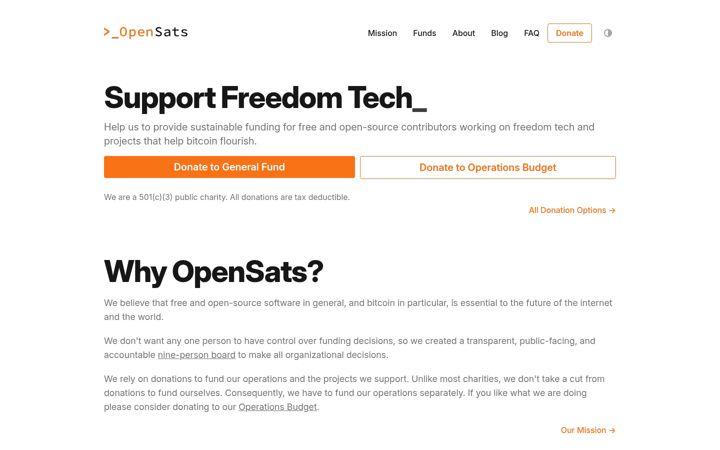 Screenshot of opensats.org