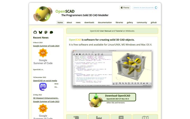 Screenshot of openscad.org