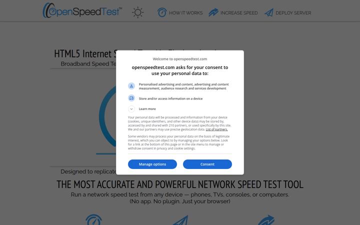 Screenshot of openspeedtest.com