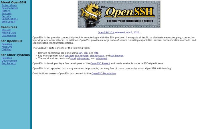 Zrzut ekranu openssh.com