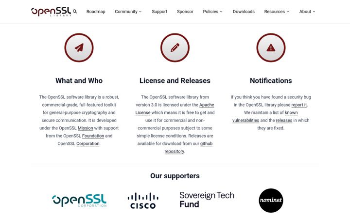 Screenshot of openssl-library.org
