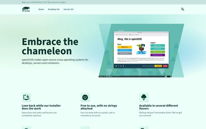 Zrzut ekranu opensuse.org