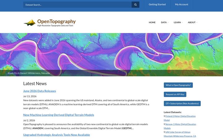 Screenshot ta' opentopography.org