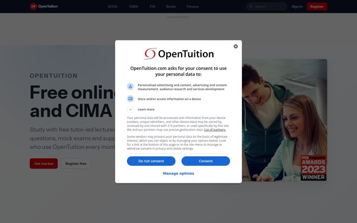 Screenshot of opentuition.com