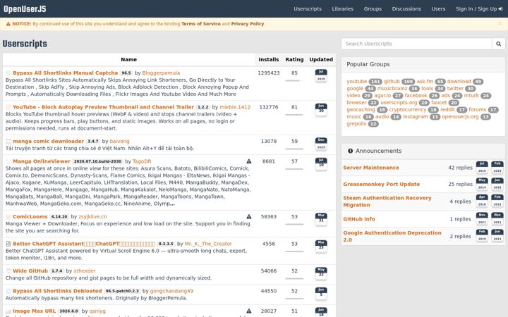 Screenshot of openuserjs.org