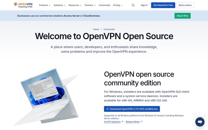 Screenshot of openvpn.org