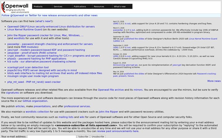 Screenshot of openwall.net