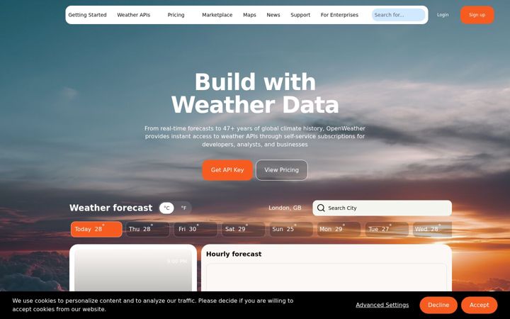 Posnetek zaslona openweathermap.org