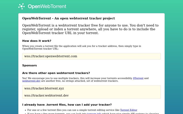 Zrzut ekranu openwebtorrent.com