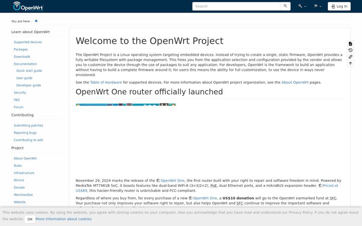 Snímek obrazovky openwrt.org