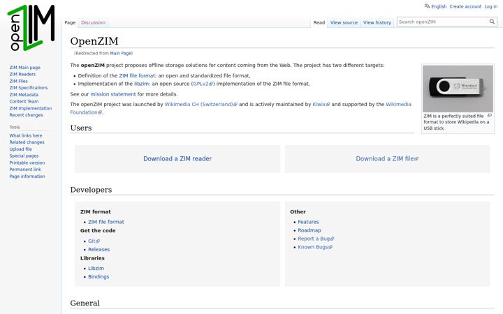 Screenshot of openzim.org