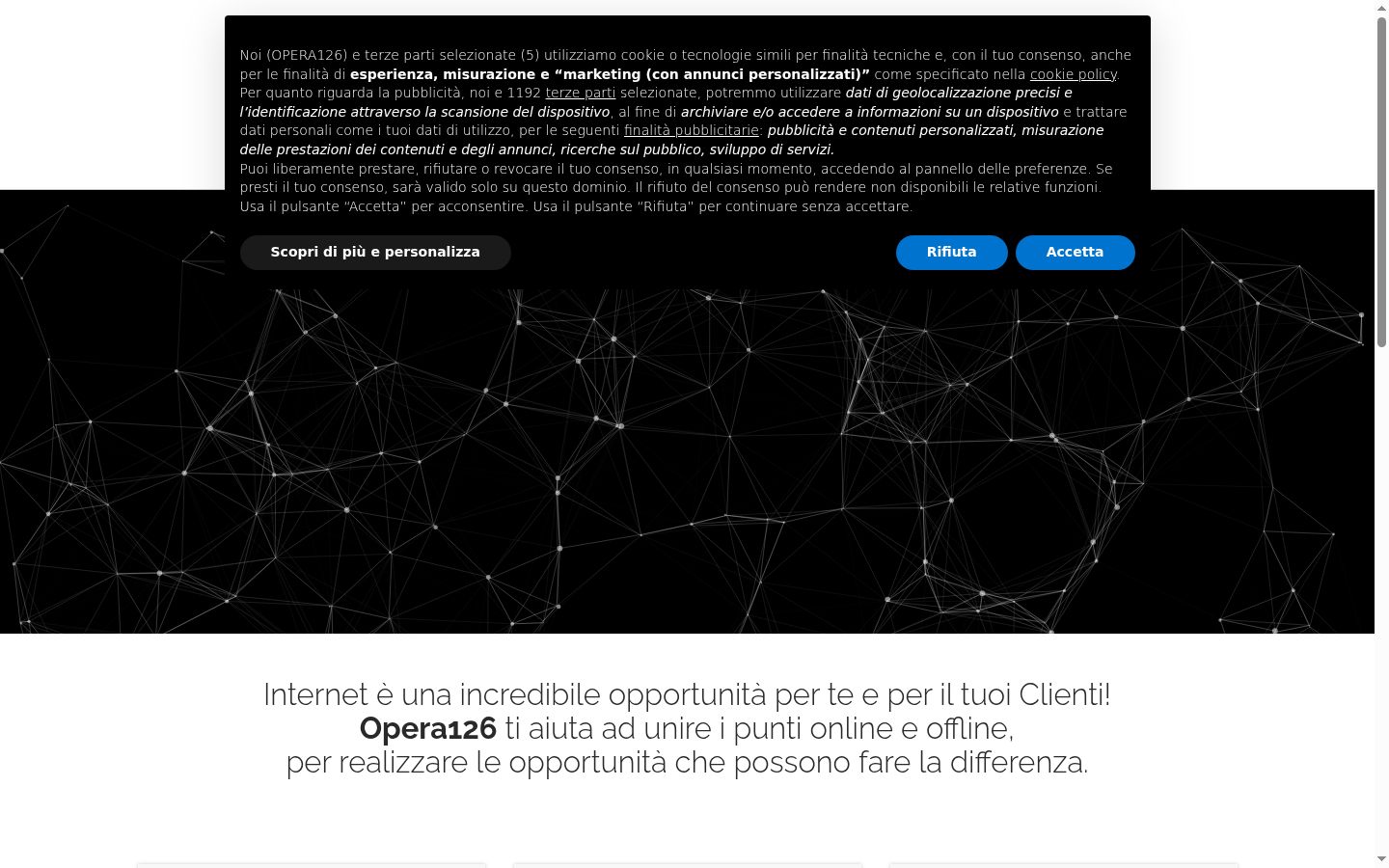 Screenshot del banner di consenso mostrato prima di qualsiasi interazione