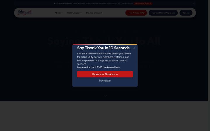Screenshot of operationgratitude.com