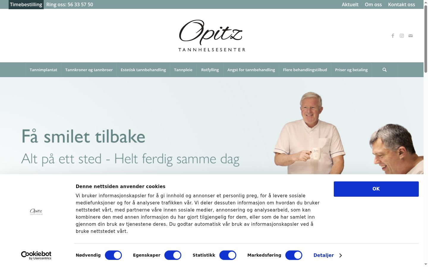 Skärmbild av samtyckesbannern som visades före någon interaktion