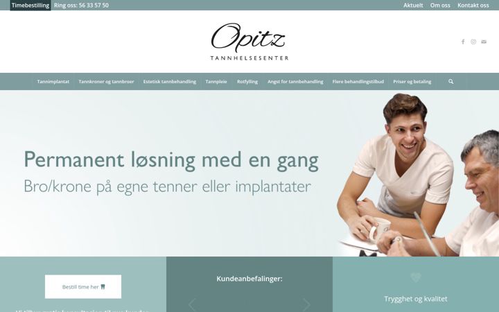 Skärmbild av opitztannhelsesenter.no