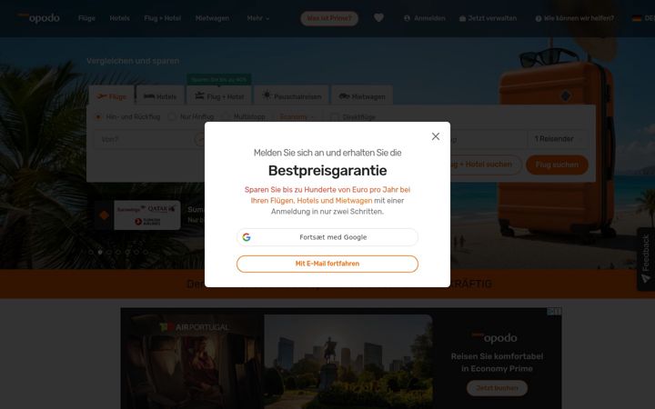 Screenshot ta' opodo.de