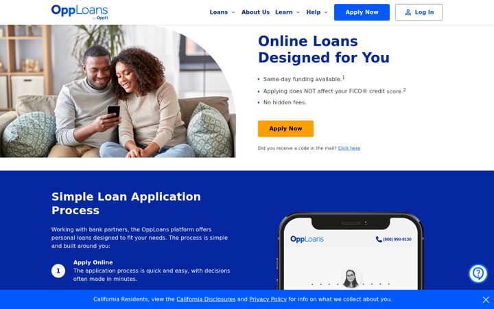 Screenshot of opploans.com