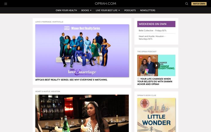 Snimka zaslona za oprah.com