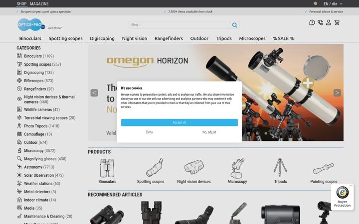 Screenshot of optics-pro.com