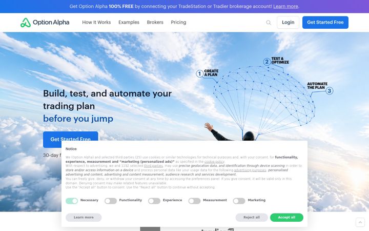 Snímek obrazovky optionalpha.com