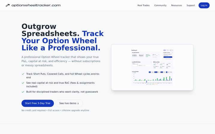 Screenshot stránky optionwheeltracker.com