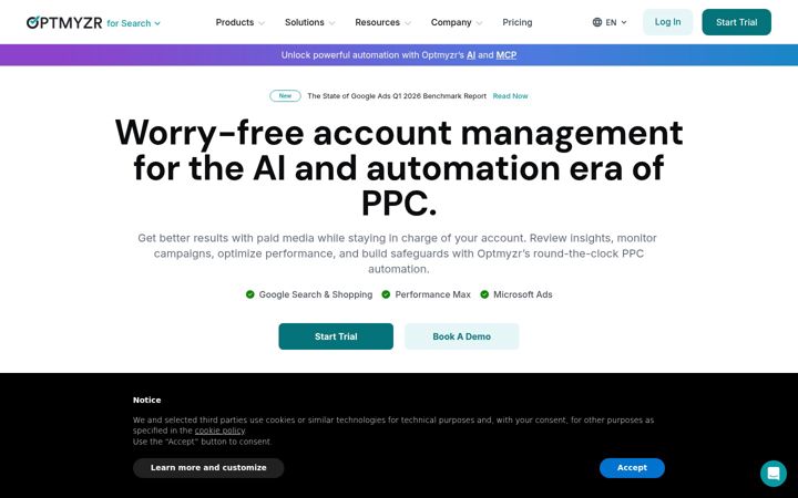 Screenshot of optmyzr.com