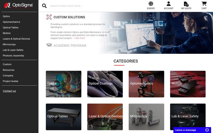 Screenshot of optosigma.com