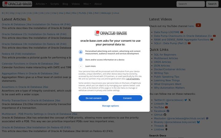 Screenshot of oracle-base.com