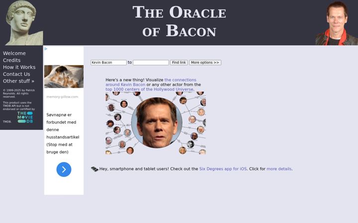 Screenshot of oracleofbacon.org