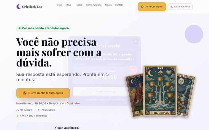 Ekrano kopija oraculodalua.com